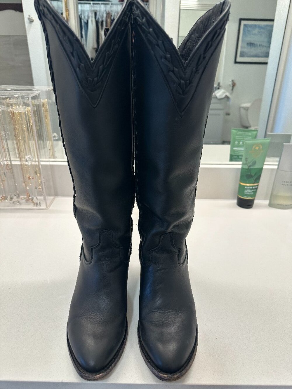 Lane Women's Cowboy Boots Size 8 Black Leather Tall Western LB0471 Mexico